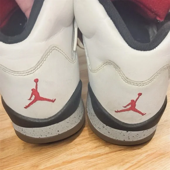 Air Jordan Retro 5 Cement Sneakers White and Gray with Red Accents - Picture 6 of 7